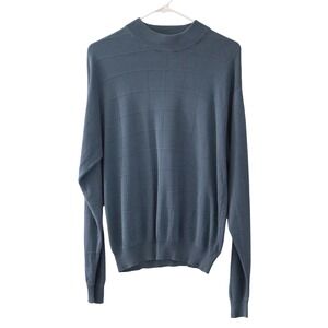 Anthology Men's L Windowpane Silk Blend Blue‎ Sweater Pullover Preppy Academia